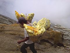 Sulfur Miners Risking Their Lives (Sulfur mining at Kawah Ijen)