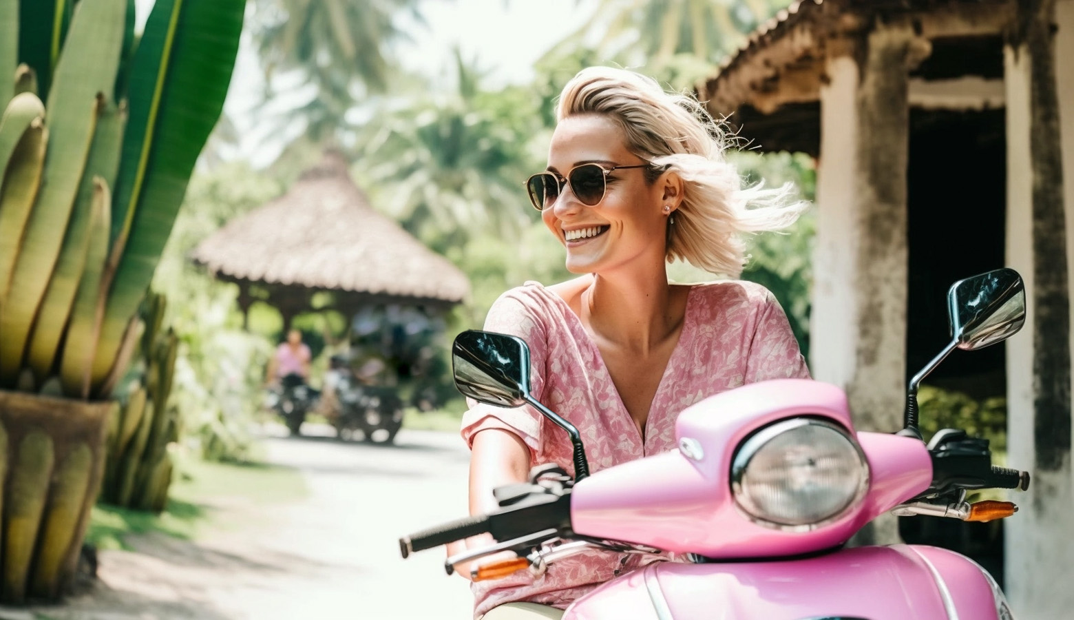 A happy expat in front of her leasehold villa in Bali